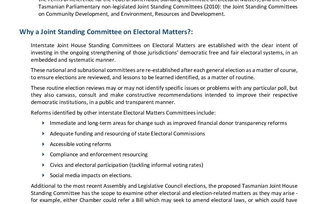 Background Briefing Paper – Proposed JSC on Electoral Matters